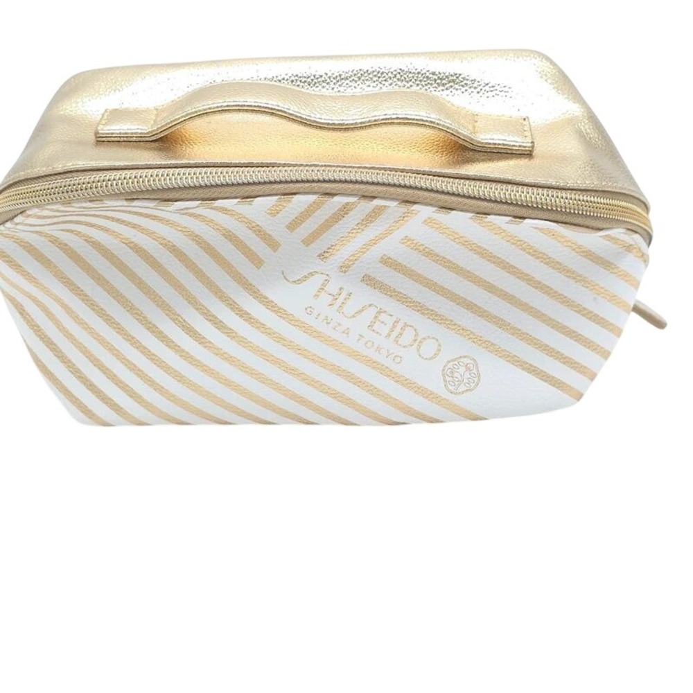 Metallic Gold Striped Cosmetic Travel Bag Shiseido Gold Pouch Women One Size